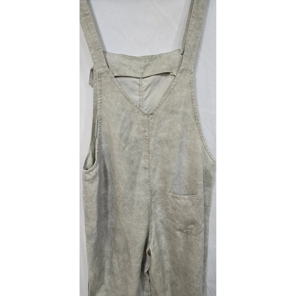 Zara women L wide leg linen lyocell blend overall‎ jumpsuit granola outdoor
